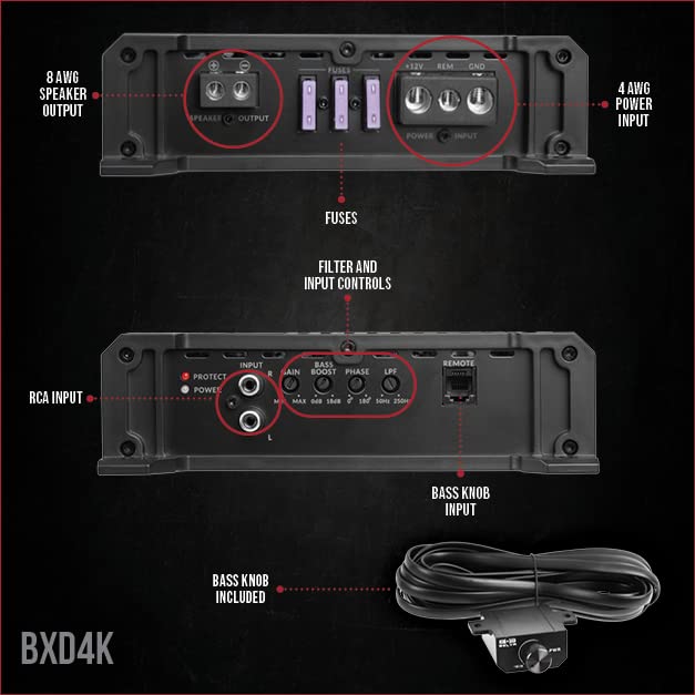Belva Bxd4K 4000W Peak Bx Series 1 Ohm Stable Class D Monoblock Car Audio Mosfet Amplifier With Remote Subwoofer Level Control